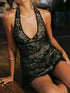 Fashorio Floral Lace Halter Deep V-Neck Bodycon Dress