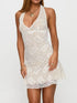 Fashorio Floral Lace Halter Deep V-Neck Bodycon Dress
