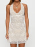 Fashorio Floral Lace Halter Deep V-Neck Bodycon Dress