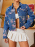 Fashorio Floral Print Cropped Denim Jacket