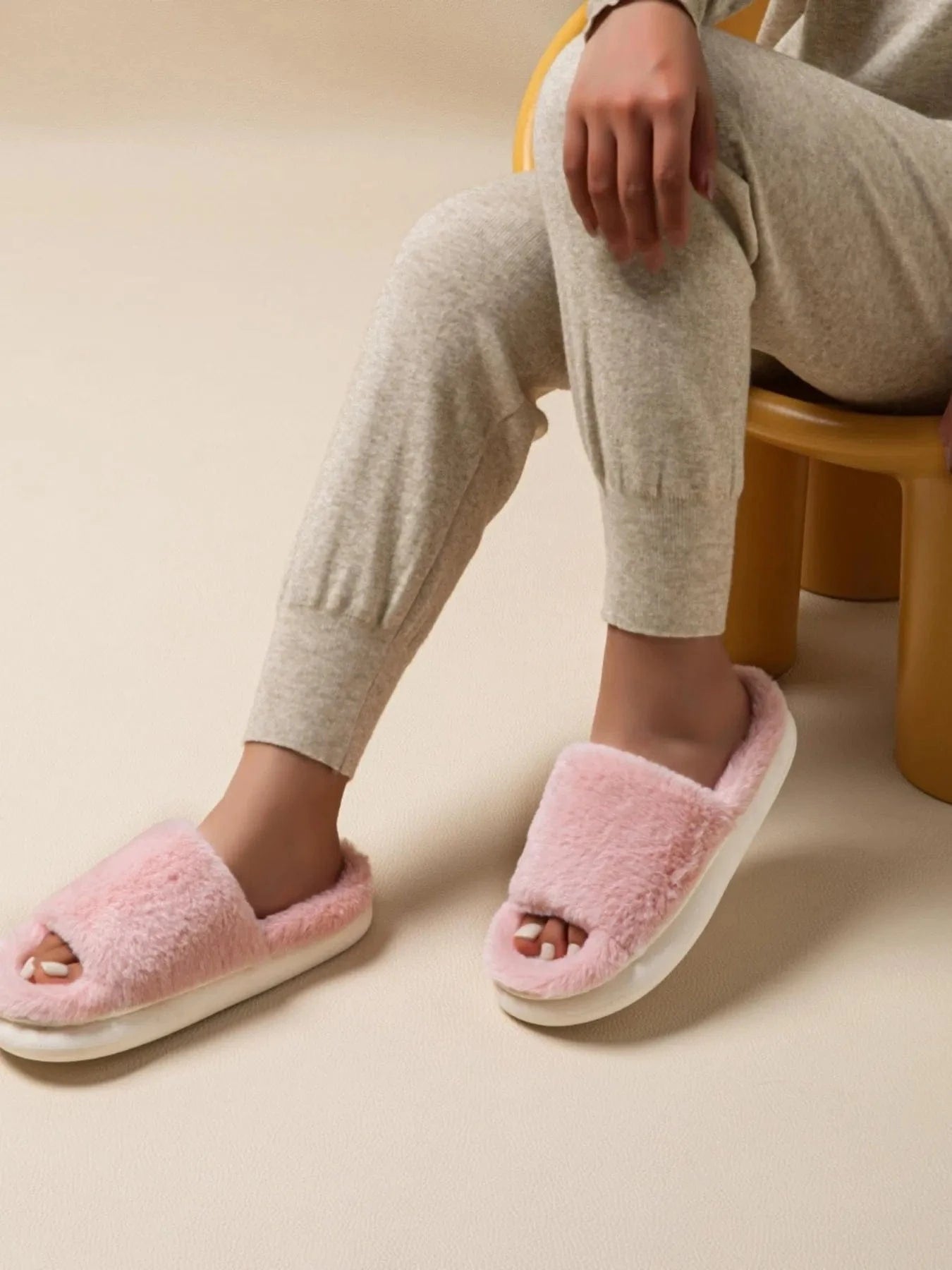 Fluffy Open Toe Comfort Slippers - Fashorio