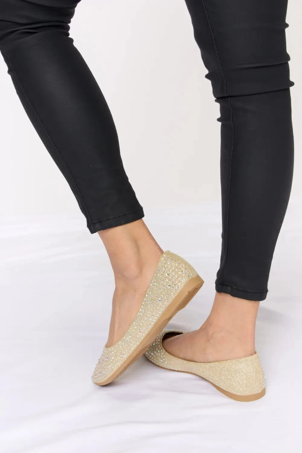 Forever Link Rhinestone Point Toe Flat Slip-Ons - Fashorio