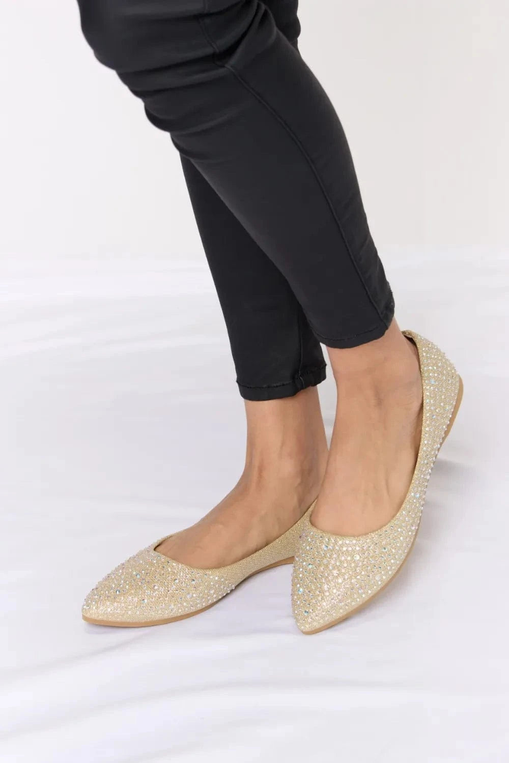 Forever Link Rhinestone Point Toe Flat Slip-Ons - Fashorio