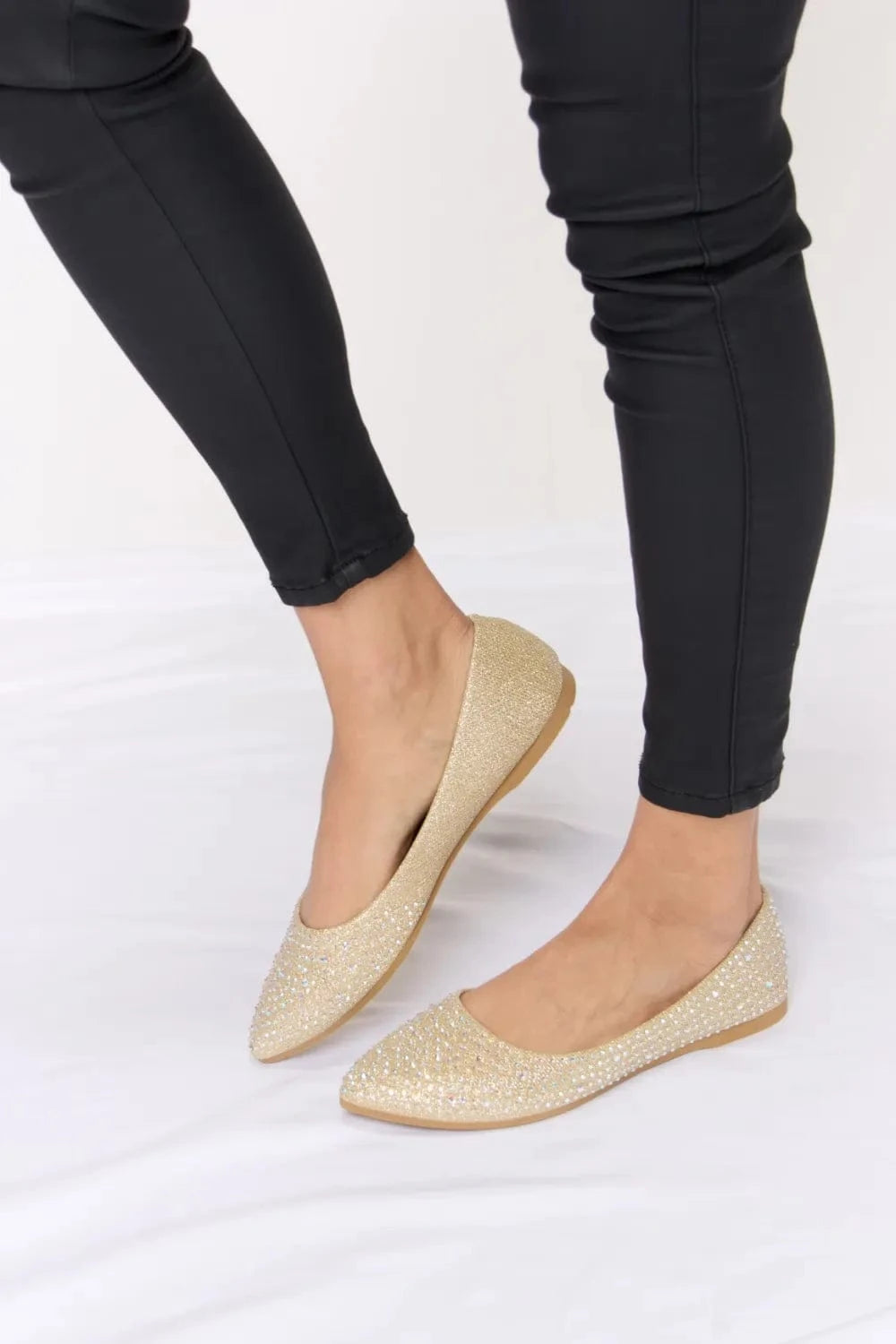 Forever Link Rhinestone Point Toe Flat Slip-Ons - Fashorio