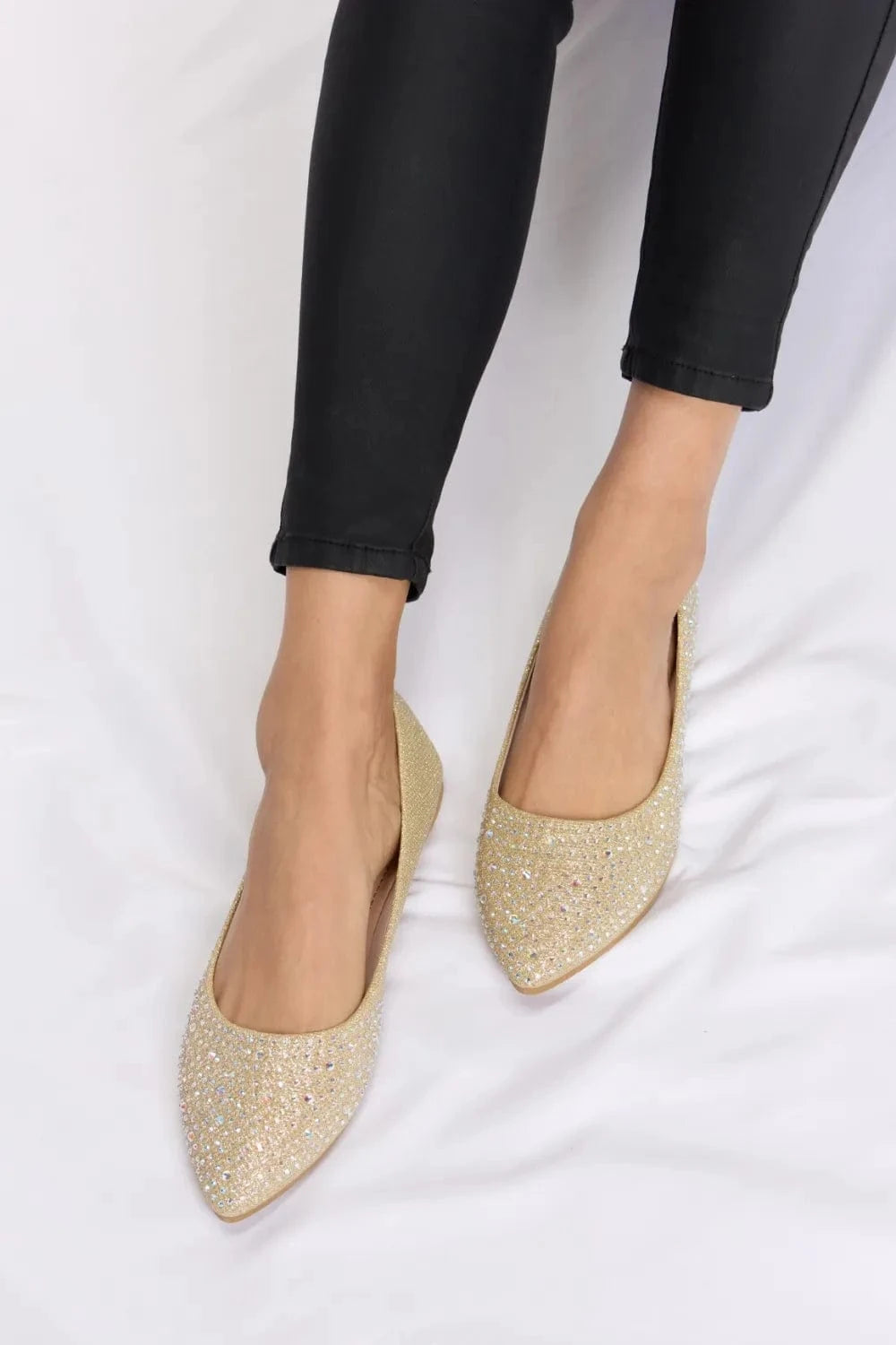 Forever Link Rhinestone Point Toe Flat Slip-Ons - Fashorio