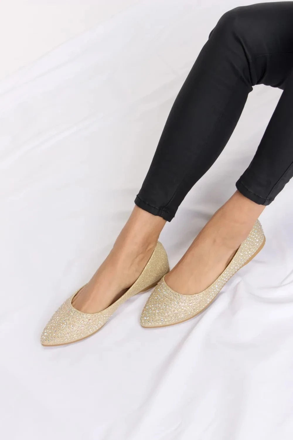 Forever Link Rhinestone Point Toe Flat Slip-Ons - Fashorio