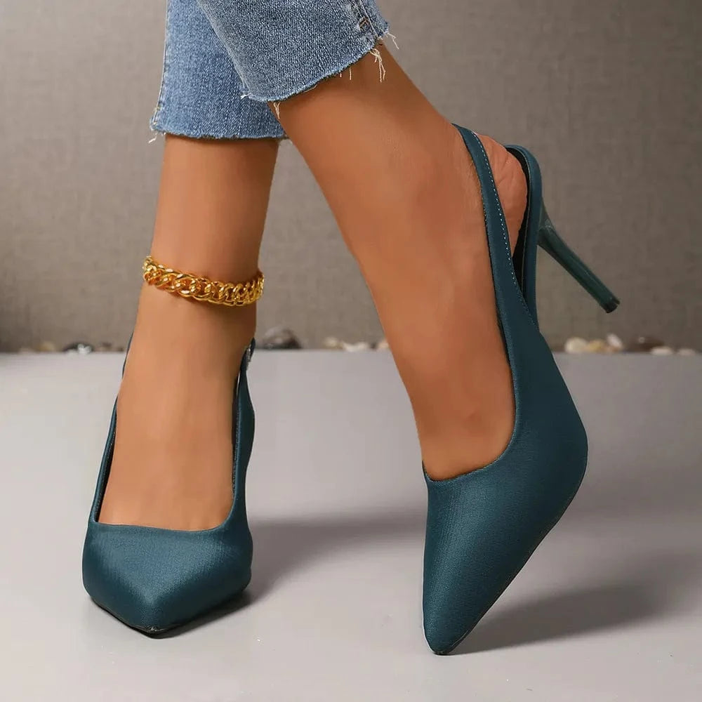 Point Toe Kitten Heels Pumps French Blue - Fashorio