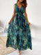 Fashorio French Blue / S Leaf Print Sleeveless Maxi Dress