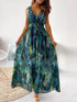 Fashorio French Blue / S Leaf Print Sleeveless Maxi Dress