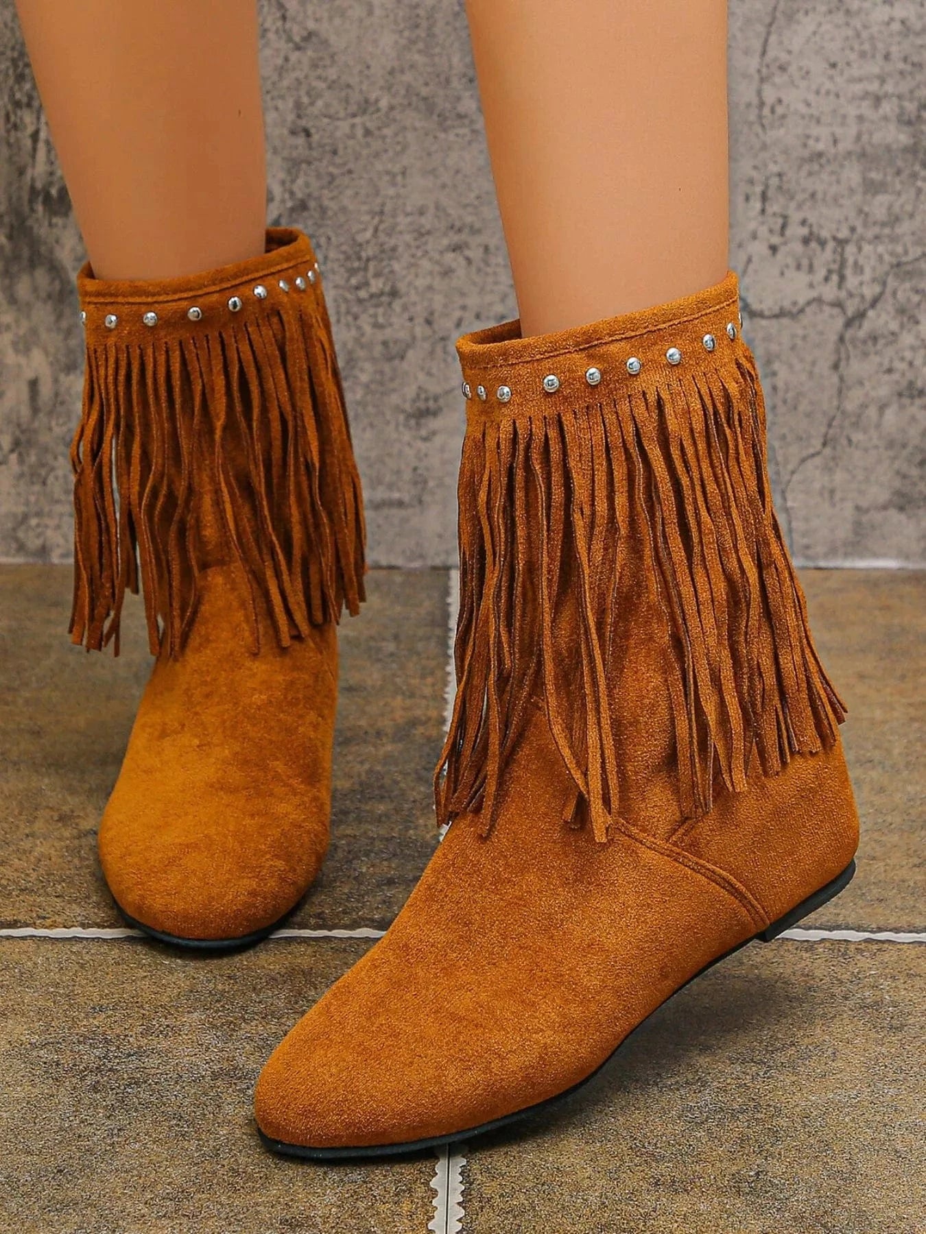 Fringe Boots with Studded Details - Fashorio