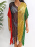 Fashorio Fringe Color Block Scoop Neck Cover Up