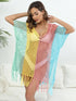 Fashorio Fringe Color Block Scoop Neck Cover Up