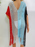 Fashorio Fringe Color Block Scoop Neck Cover Up