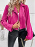 Suede Moto Jacket with Zip Detail Fuchsia Pink - Fashorio