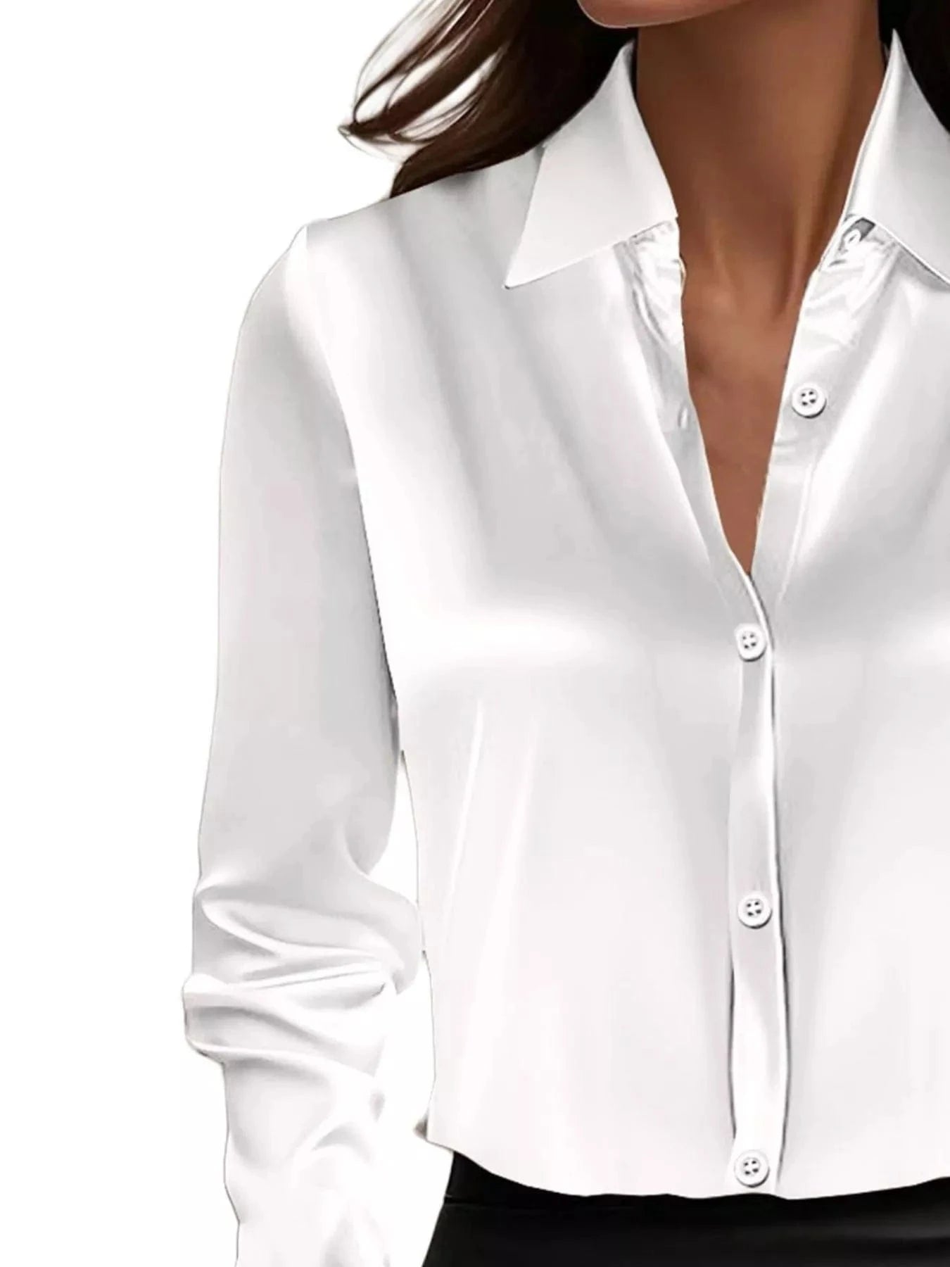 Full Size Button Down Collared Neck Long Sleeve Shirt Plus Size - Fashorio