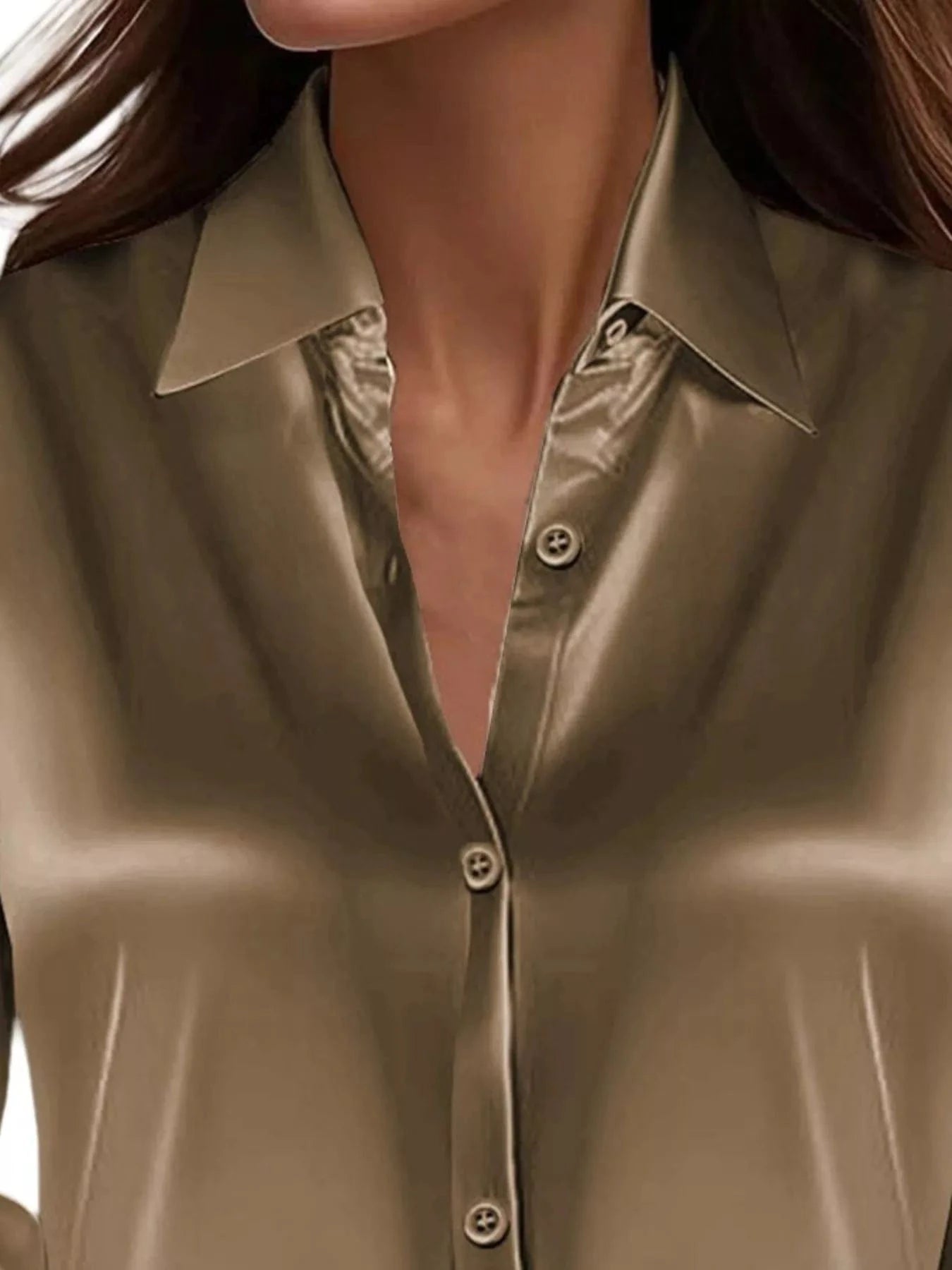 Full Size Button Down Collared Neck Long Sleeve Shirt Plus Size - Fashorio
