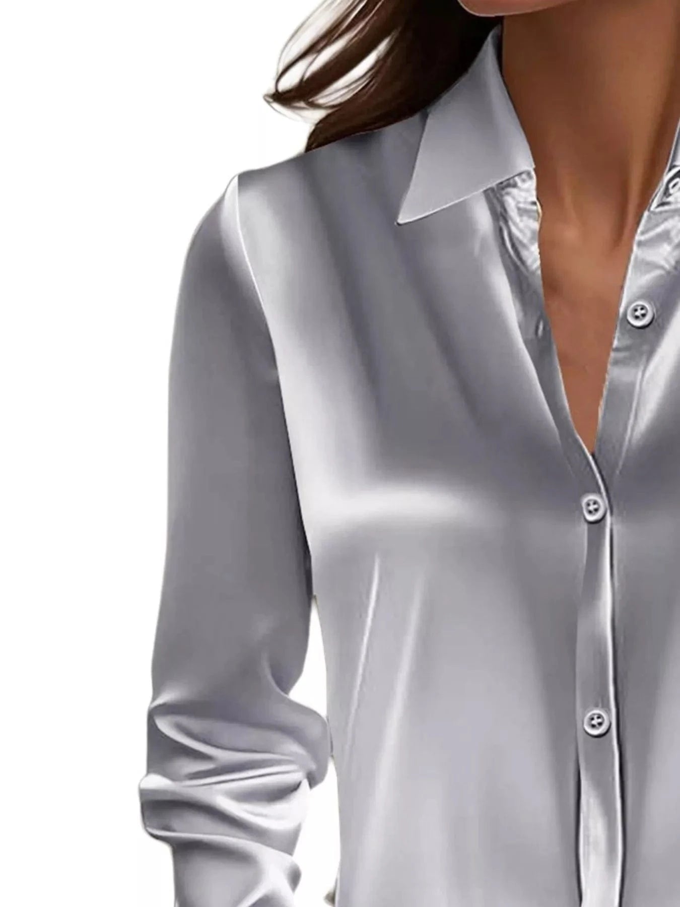 Full Size Button Down Collared Neck Long Sleeve Shirt Plus Size - Fashorio