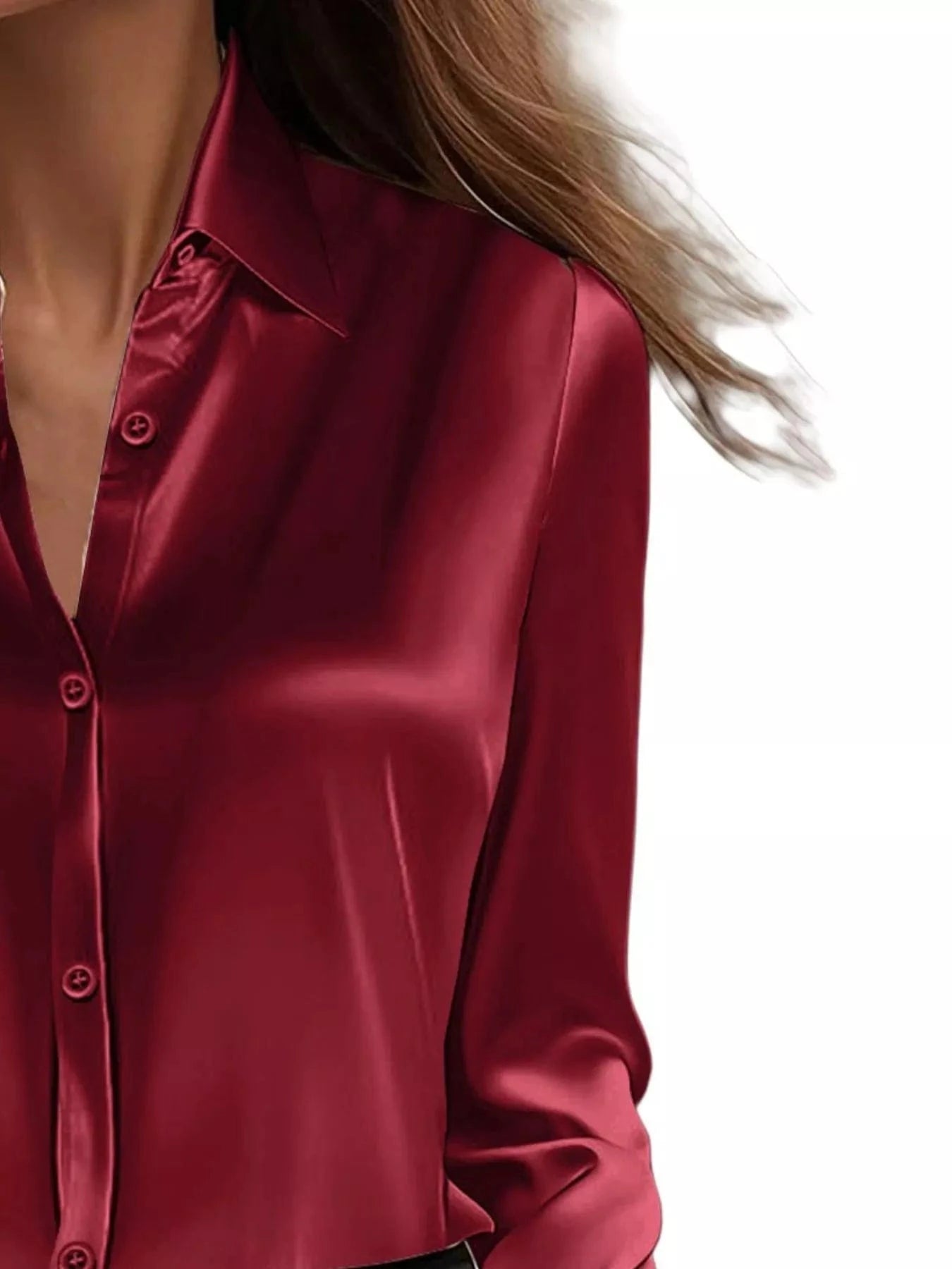 Full Size Button Down Collared Neck Long Sleeve Shirt Plus Size - Fashorio