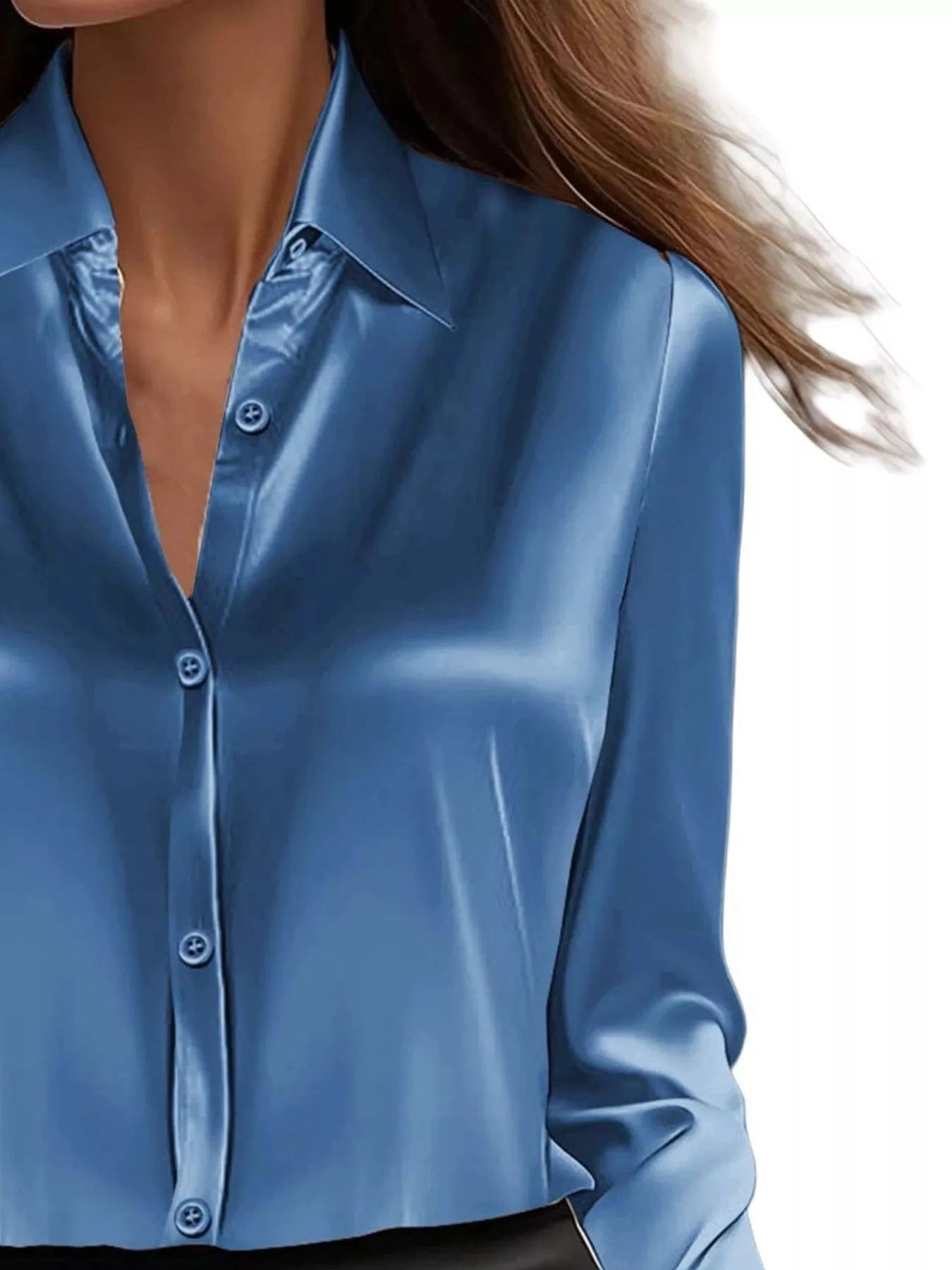 Full Size Button Down Collared Neck Long Sleeve Shirt Plus Size - Fashorio