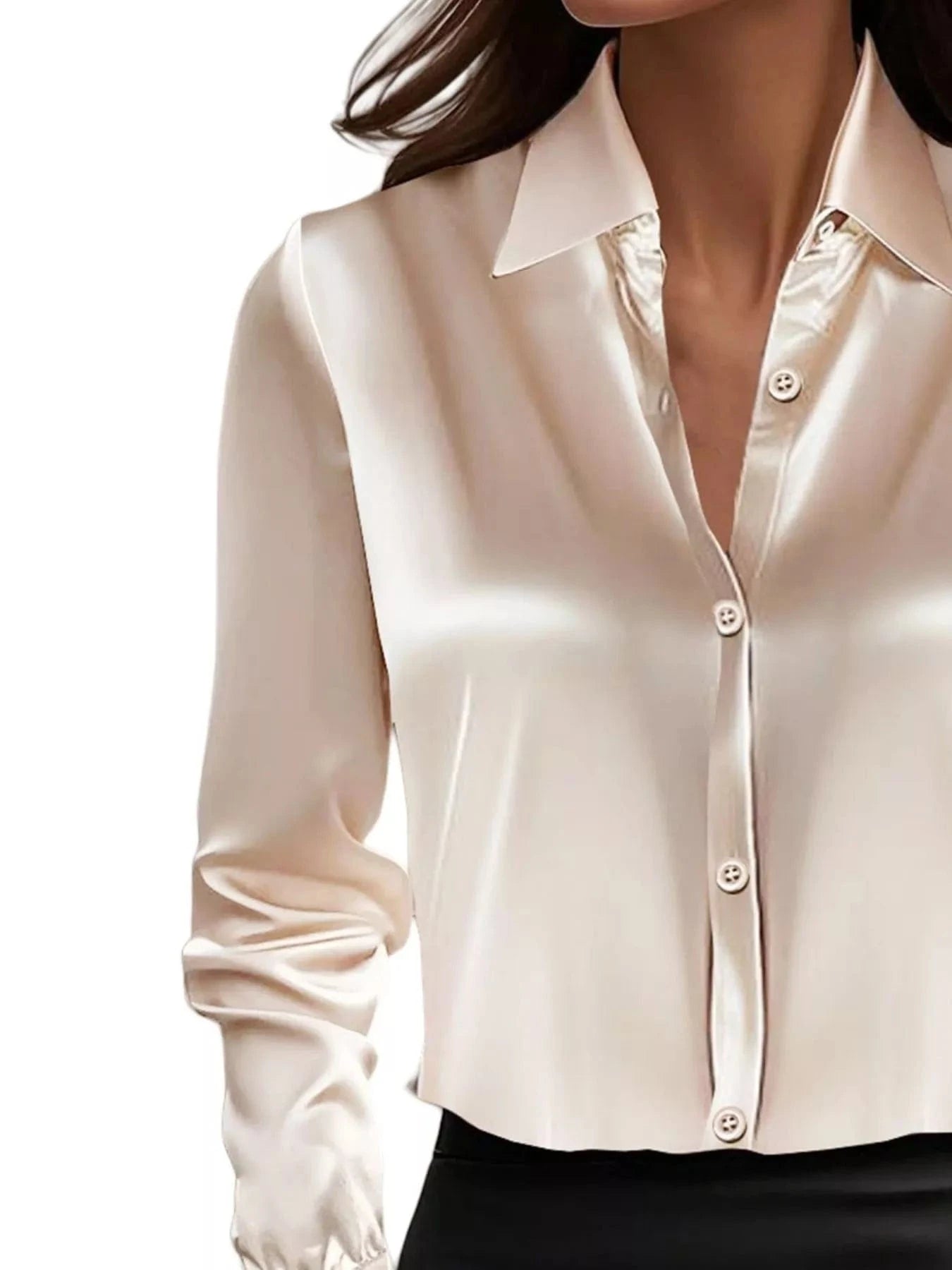 Full Size Button Down Collared Neck Long Sleeve Shirt Plus Size - Fashorio