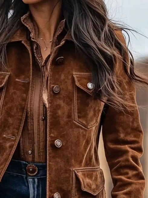 Fashorio Full Size Button-Down Long Sleeve Jacket Plus Size