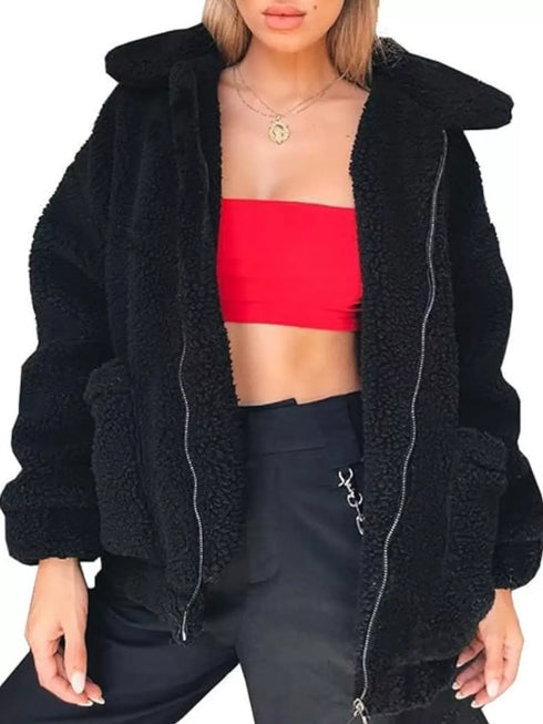 Fashorio Full Size Cozy Fleece Zip Up Jacket Plus Size