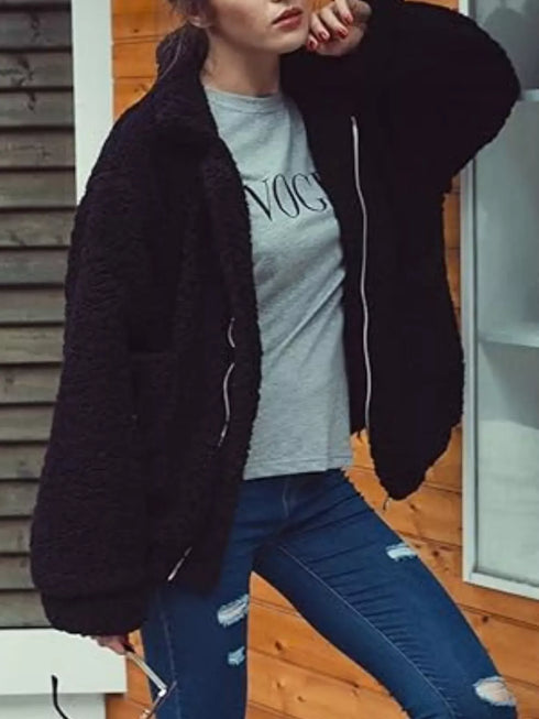 Fashorio Full Size Cozy Fleece Zip Up Jacket Plus Size