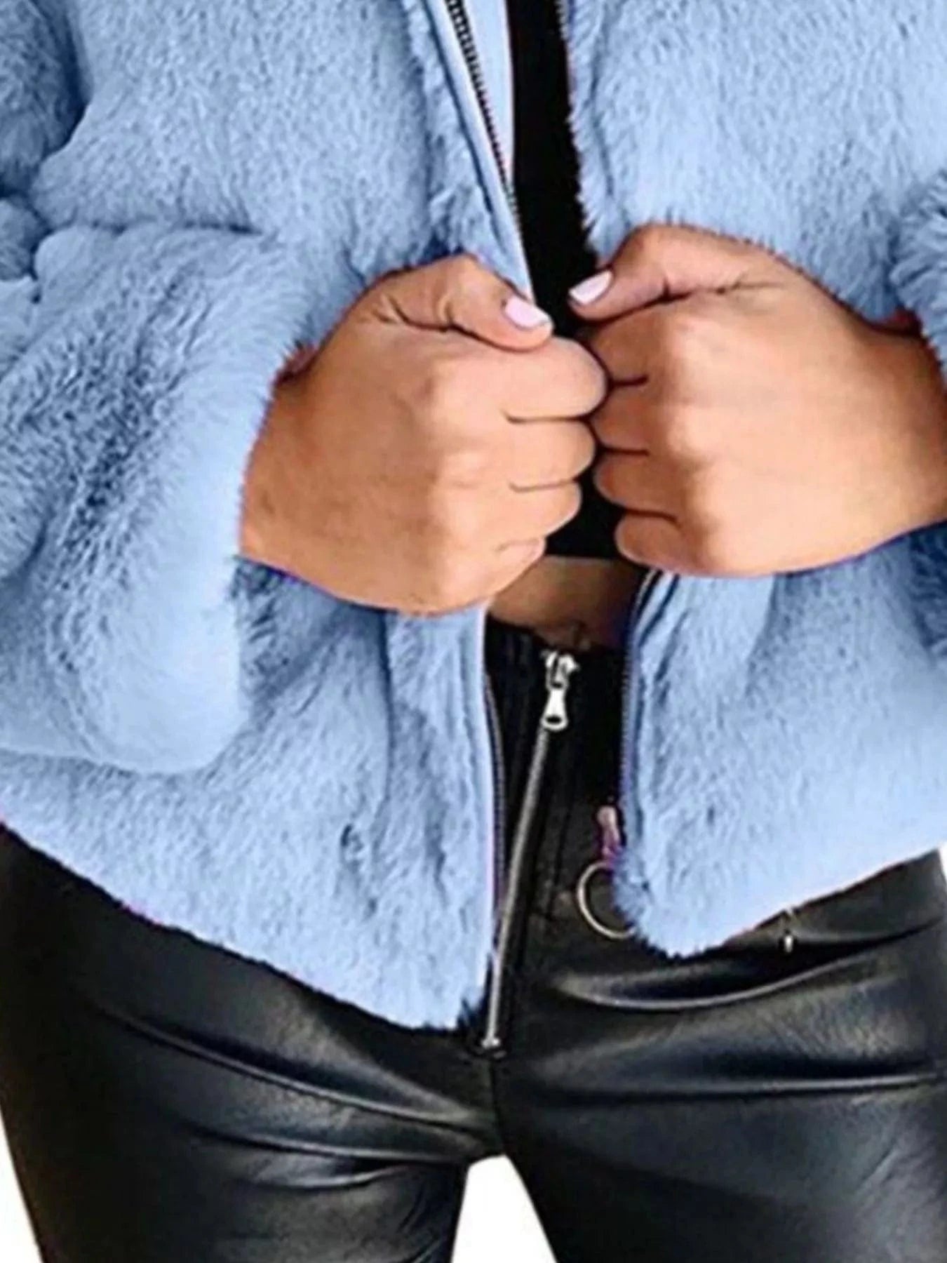 Full Size Faux Fur Cropped Zip-Up Jacket Plus Size - Fashorio