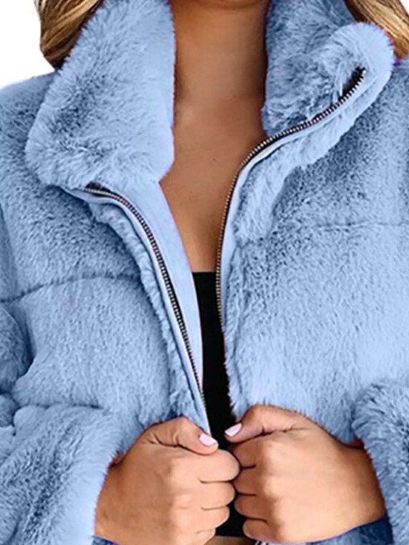 Full Size Faux Fur Cropped Zip-Up Jacket Plus Size - Fashorio