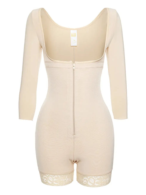 Fashorio Full Size Zip Up Lace Detail Long Sleeve Shapewear