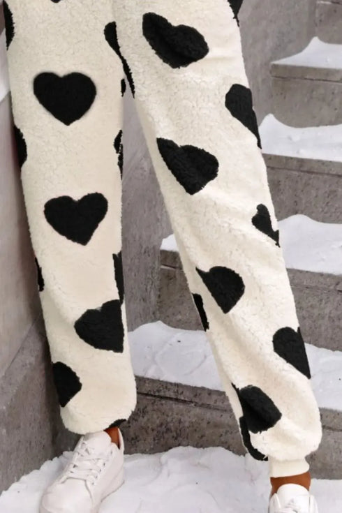 Fashorio Fuzzy Heart Zip Up Hooded Lounge Jumpsuit