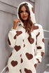 Fashorio Fuzzy Heart Zip Up Hooded Lounge Jumpsuit