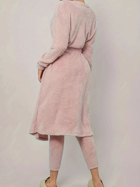 Fashorio Fuzzy Tank Long Sleeve Cardigan and Pants 3-Piece Lounge Set