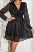 Fashorio Glitter Surplice Long Sleeve Mini Dress