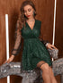 Fashorio Glitter Surplice Long Sleeve Mini Dress