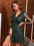 Fashorio Glitter Surplice Long Sleeve Mini Dress