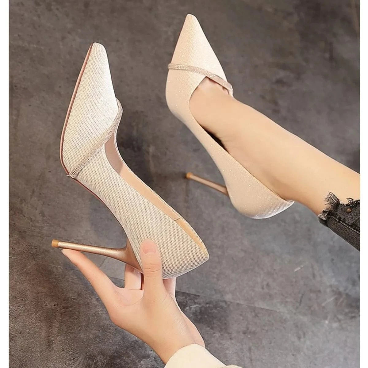 Point Toe Stiletto Pumps Gold - Fashorio
