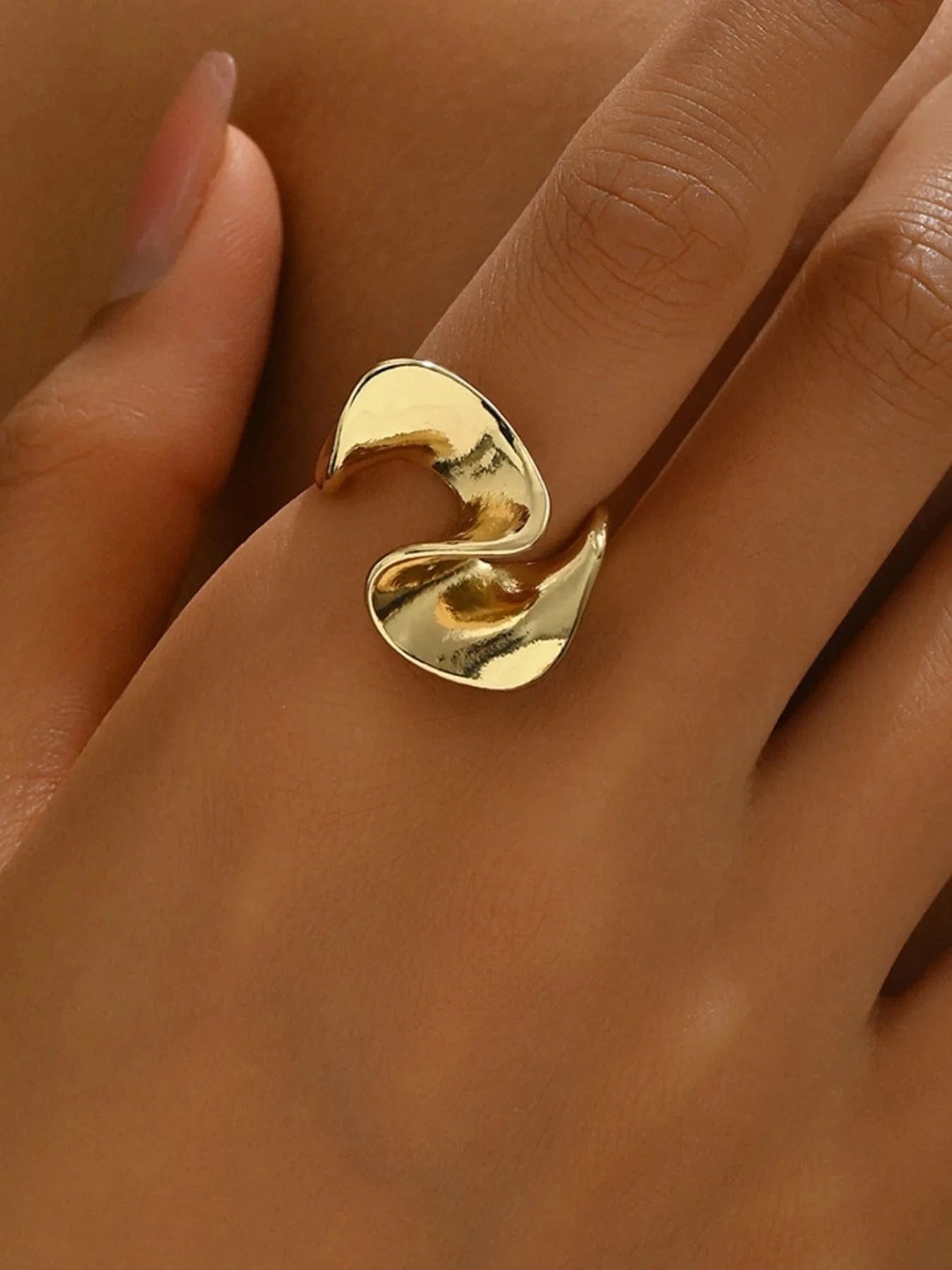 18K Gold-Plated Stainless Steel Geometric Ring - Fashorio