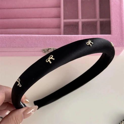 Alloy Bow Trim Headband Gold Black One Size - Fashorio