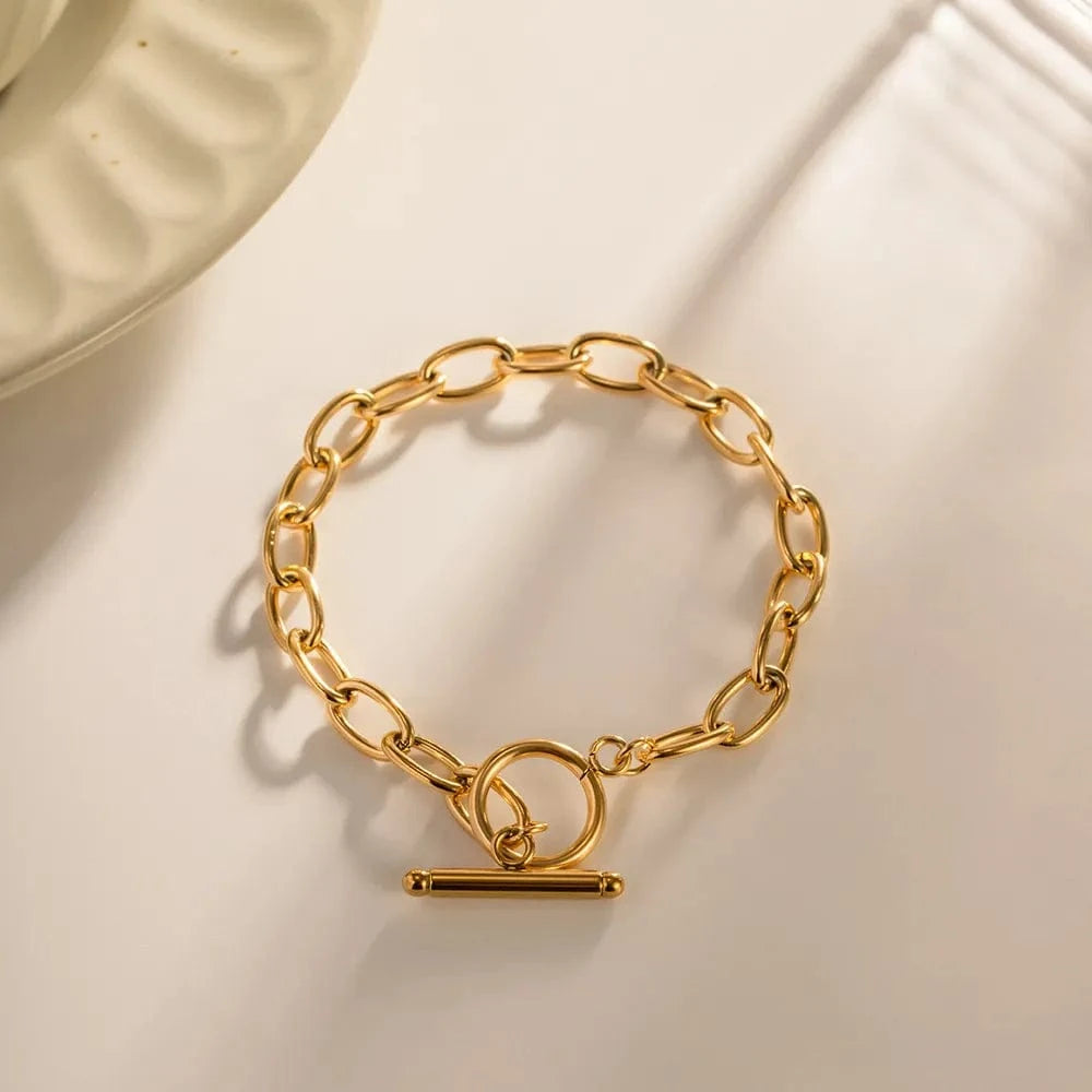 18K Gold-Plated Stainless Steel Toggle Chain Bracelet - Fashorio