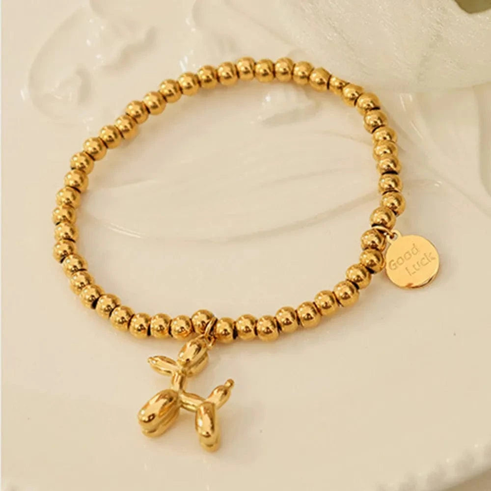 18K Gold-Plated Titanium Steel Puppy Shape Charm Bracelet - Fashorio