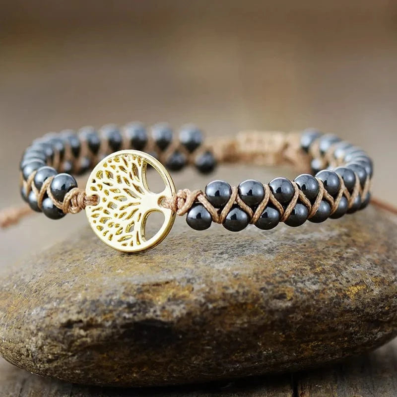 Alloy Natural Stone Braided Bracelet Gold One Size - Fashorio