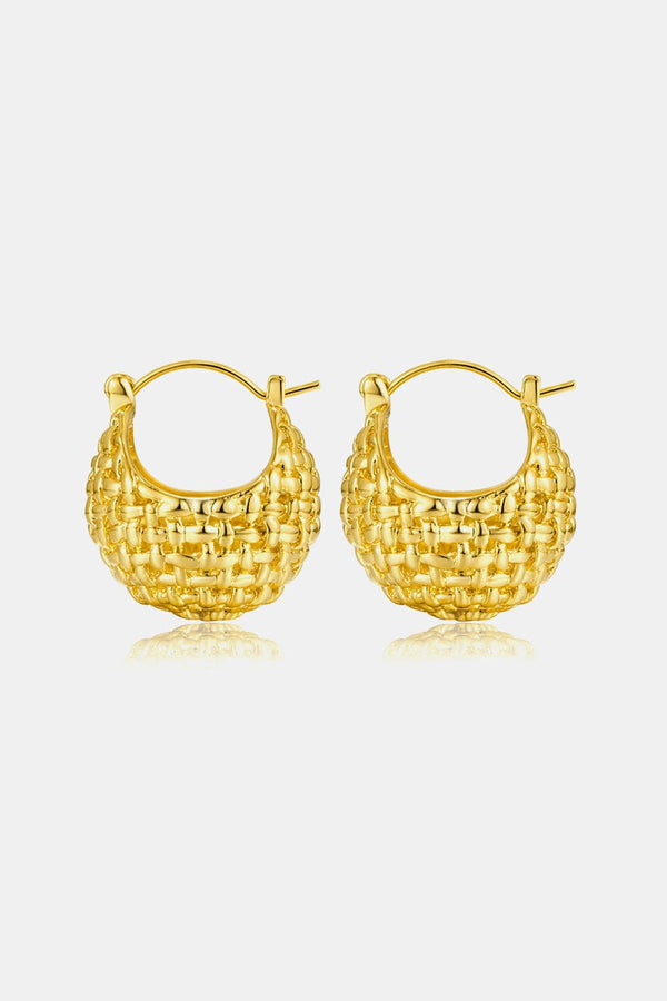 Braided Basket Metal Hoop Earrings Gold One Size - Fashorio