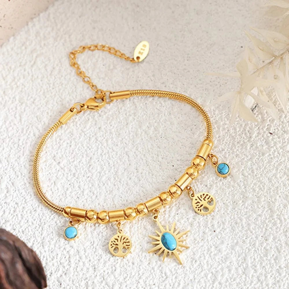Gold-Plated Titanium Steel Charm Bracelet - Fashorio