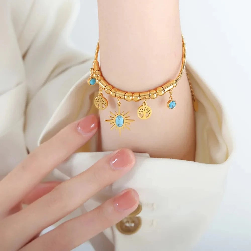 Gold-Plated Titanium Steel Charm Bracelet - Fashorio