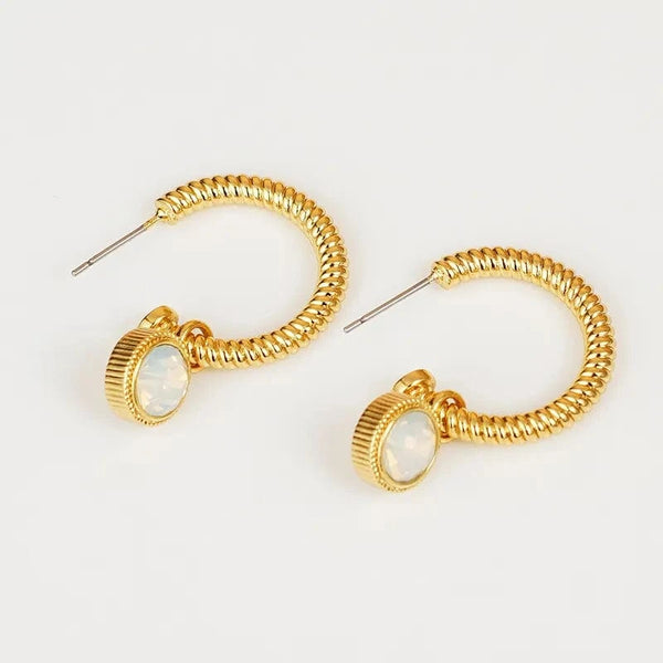 Rope Cat's Eye Stone C-Hoop Earrings Gold One Size - Fashorio
