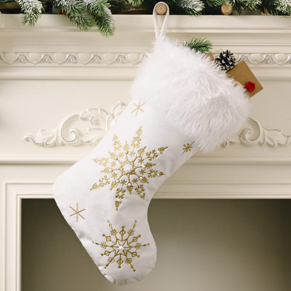 Snowflake Christmas Stocking Gold One Size - Fashorio