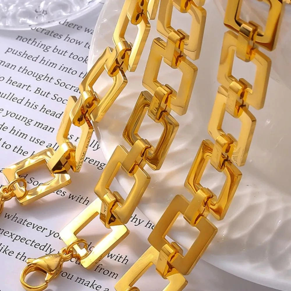 Titanium Steel Hollow Square Chain Bracelet - Fashorio
