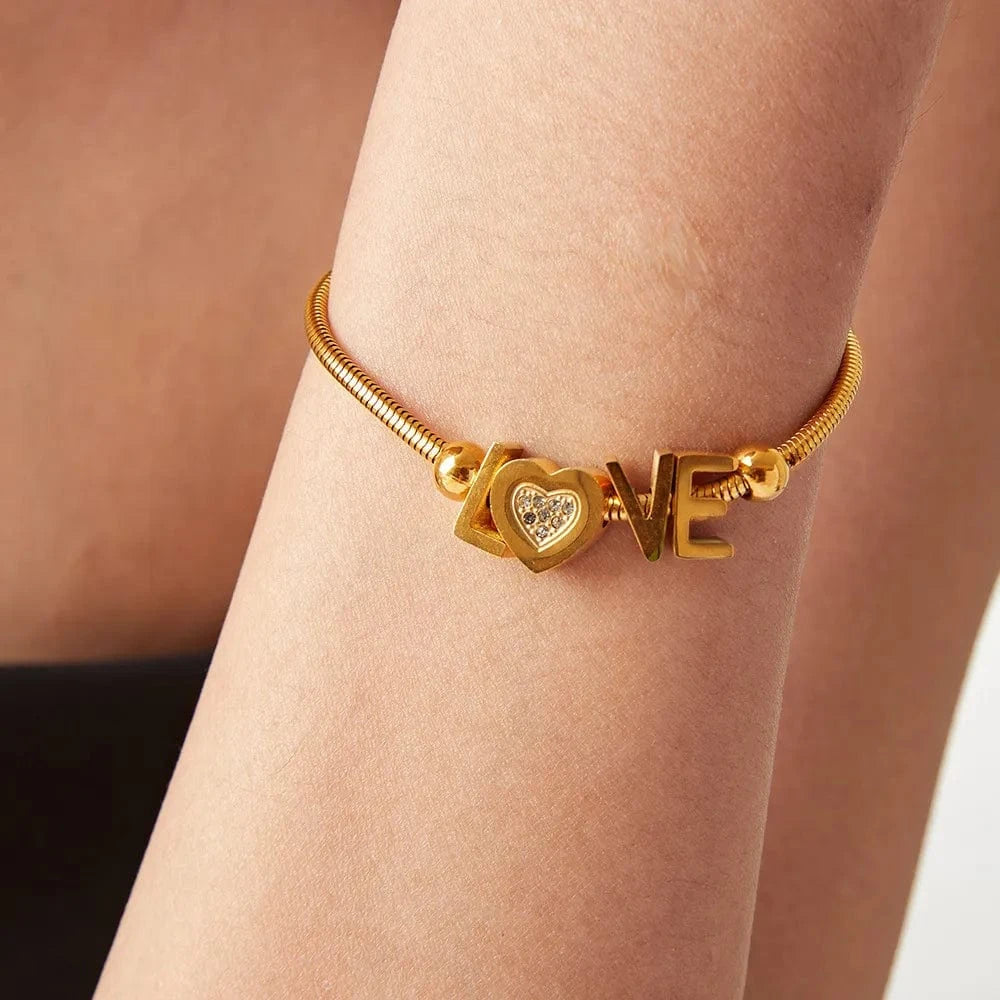 Titanium Steel Rhinestone Letter Bracelet - Fashorio