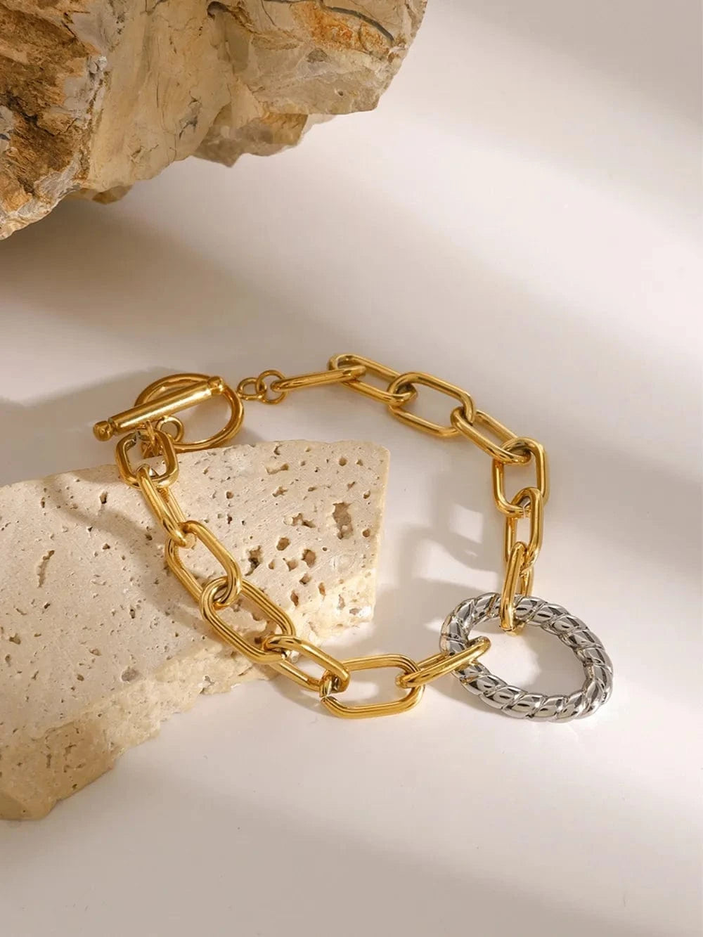Two-Tone Stainless Steel Chain Bracelet - Fashorio